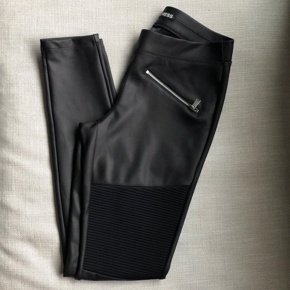 Express faux leather moto pants